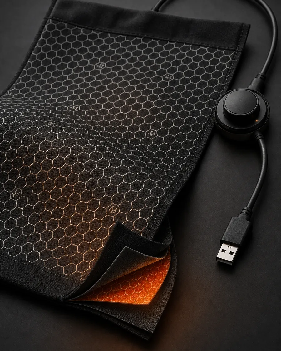 THERMOVEX flexible nano-carbon heating textile, smart controller and three-layer cutaway
